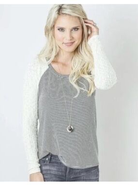 Michael Stars Black and White Striped Crewneck Top